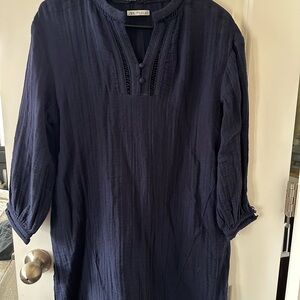 Zara Navy Casual Button Detail Blouse